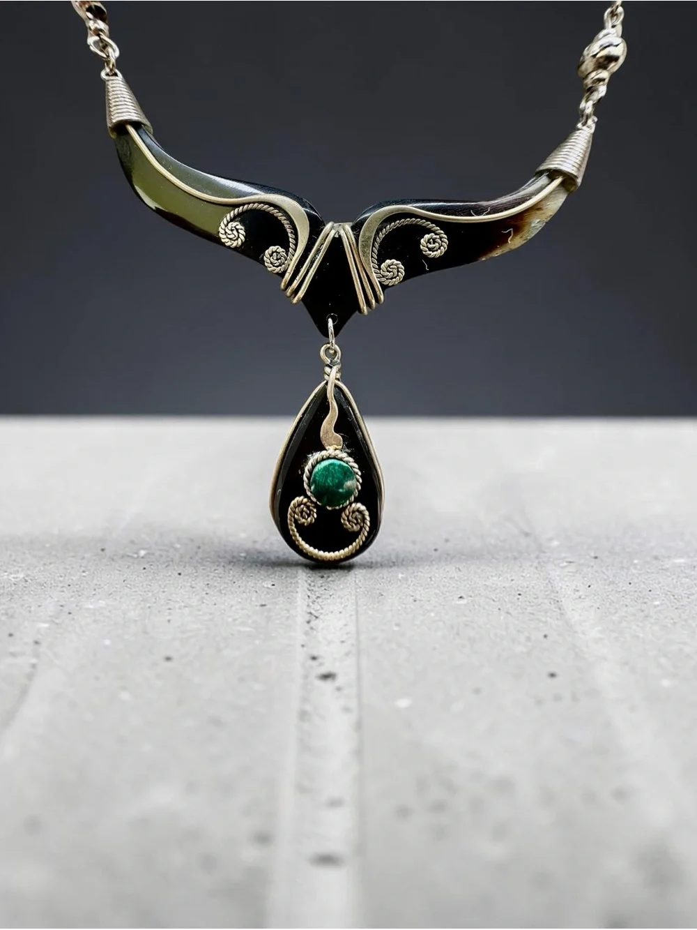Artisan Wire-Wrapped Malachite Pendant Necklace (17